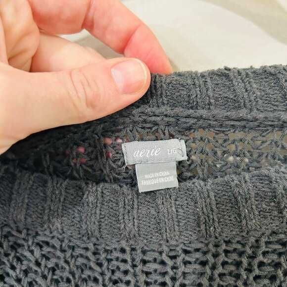 Aerie Charcoal Gray Chunky Knit Oversized Crewneck Sweater Women's Size Large - Picture 2 of 3
